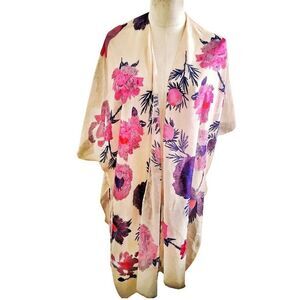 Woven Hearts Pink Floral Kimono Size O/S NWT